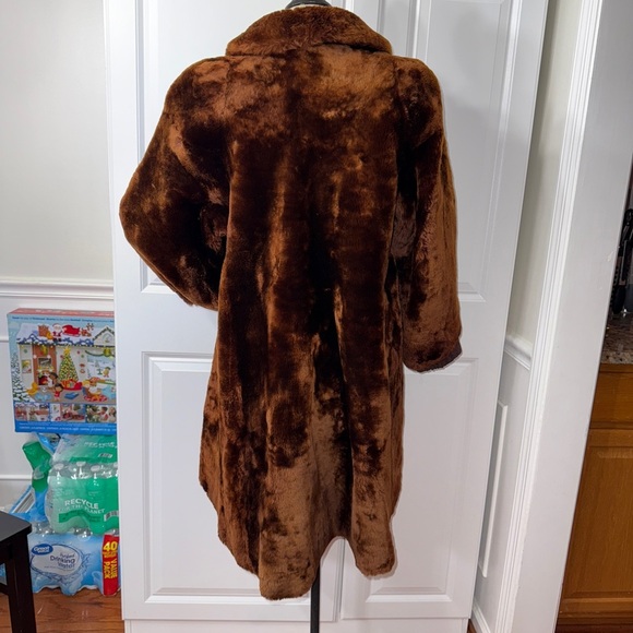 Vintage Real Fur Shearling Brown Trench Coat Size Medium Large - Picture 8 of 13